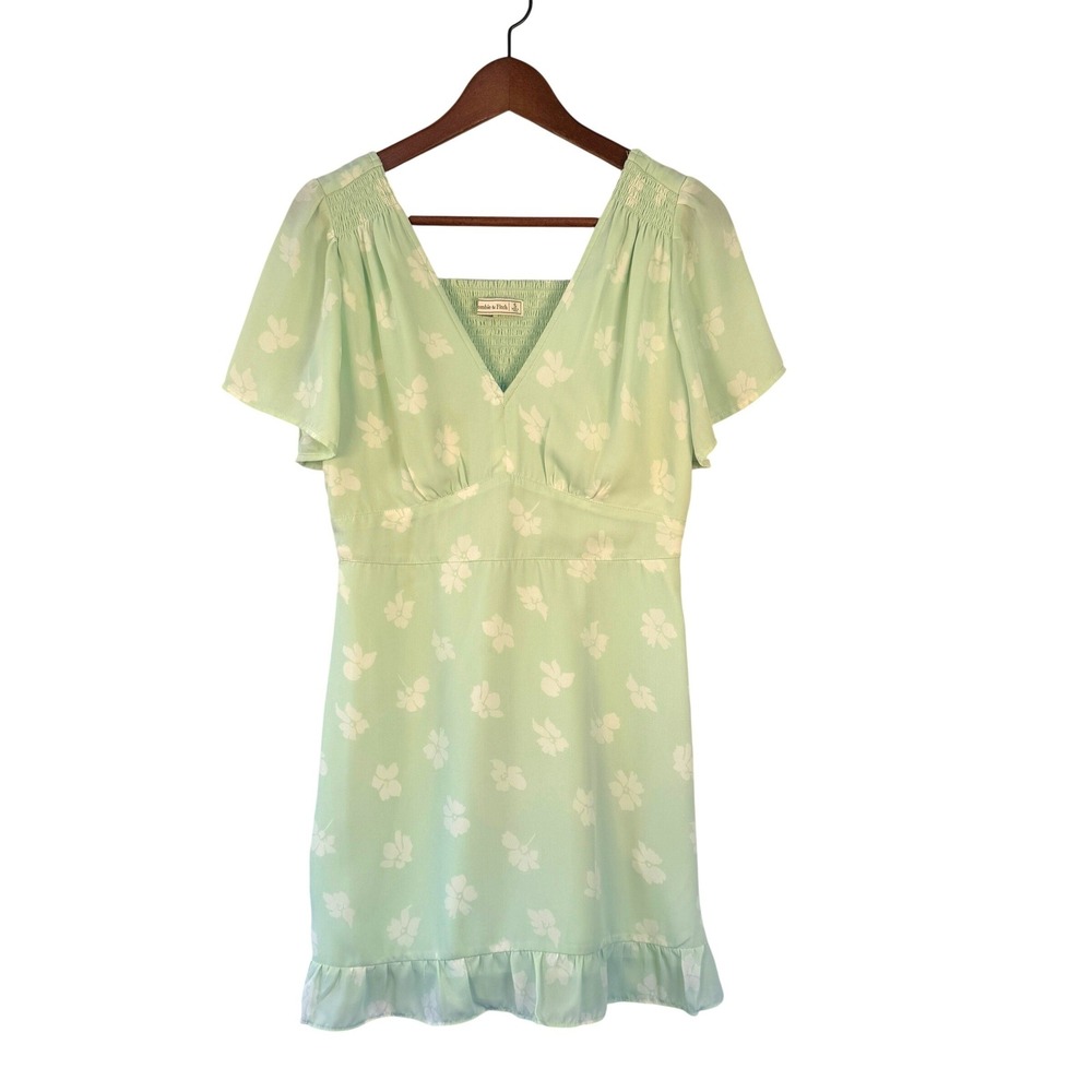 Abercrombie & Fitch Mint Green Floral Flutter Sleeve Smocked Mini Dress Small - Picture 2 of 6